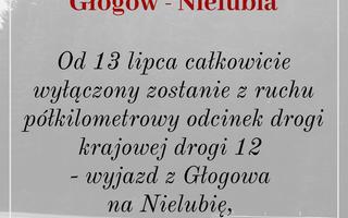 Obraz przedstawiający Uwaga! Utrudnienia na trasie Głogów - Nielubia