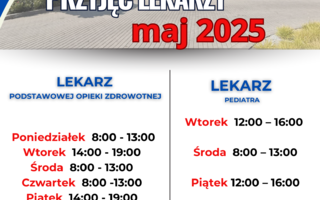 Obraz przedstawiający Harmonogram przyjęć lekarzy i specjalistów w PCUZ Jerzmanowa – maj 2025