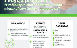 Rusza I edycja programu „Profilaktyka chorób tarczycy wśród mieszkańców Gminy Jerzmanowa”