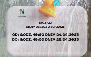 Obraz przedstawiający Ostrzeżenie meteorologiczne dla powiatu głogowskiego z dnia 24 kwietnia 2025 r. – silny deszcz z burzami