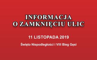 Obraz przedstawiający Zmiana organizacji ruchu - 11 listopada 2019 r.