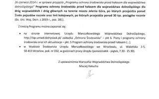 Obraz przedstawiający Informacja o przyjęciu “Programu ochrony środowiska przed hałasem dla województwa dolnośląskiego”