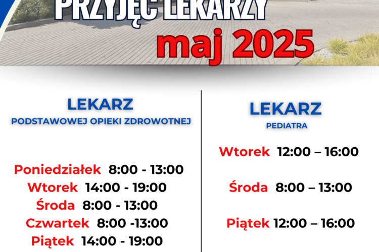 Harmonogram przyjęć lekarzy i specjalistów w PCUZ Jerzmanowa – maj 2025
