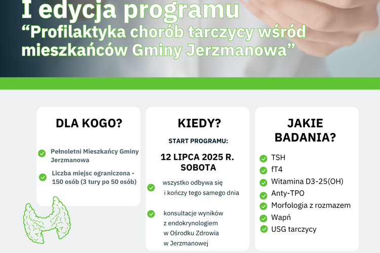 Rusza I edycja programu „Profilaktyka chorób tarczycy wśród mieszkańców Gminy Jerzmanowa”